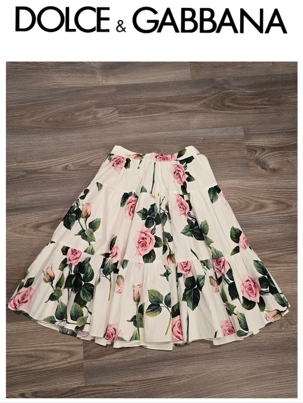 Dolce & Gabbana Floral Tiered White Midi/knee Length A-line Skirt Girls Size 6